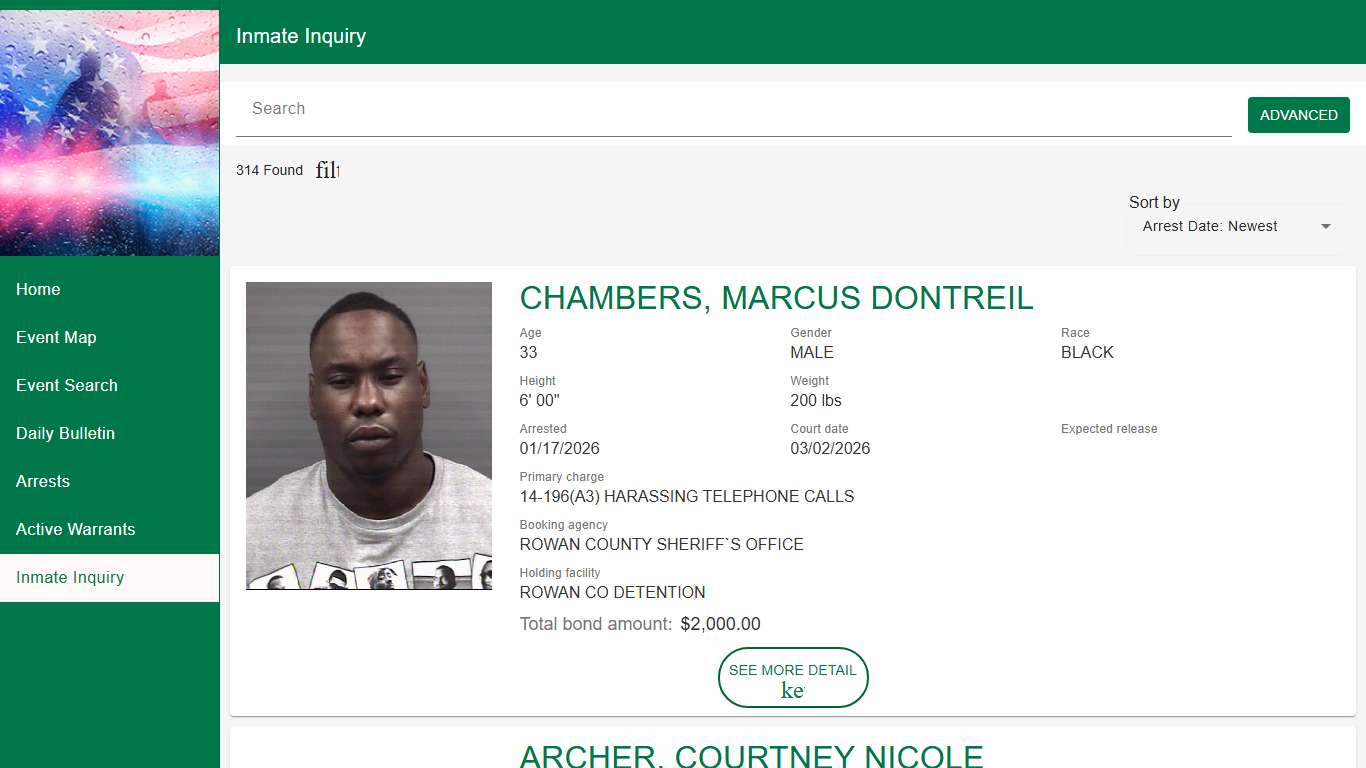 Rowan County Sheriff's Office | Police to Citizen - Inmates catalog